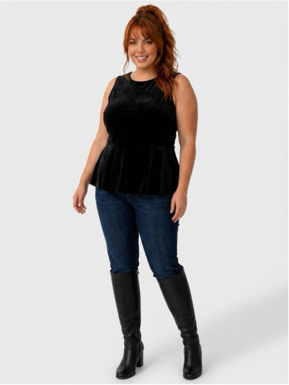 Eileen Fisher Black Velvet Peplum Top